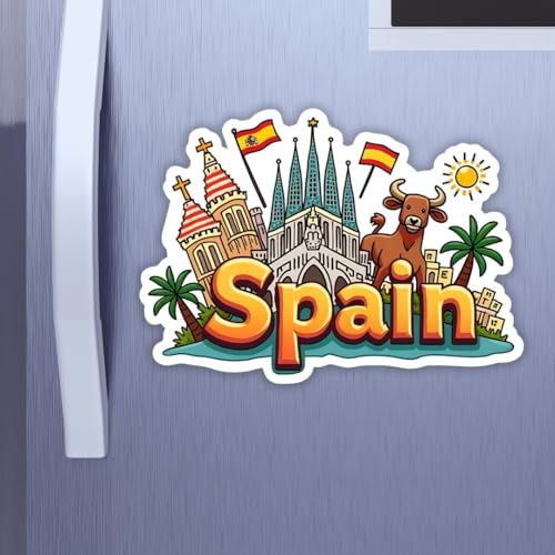 Image of Zesta Wooden Fridge Magnets Set | Refrigerator Decor Magnets for Kitchen | India Souvenir Fridge Magnet Collection | Wooden Magnet for Fridge Door Decoration (Spain)