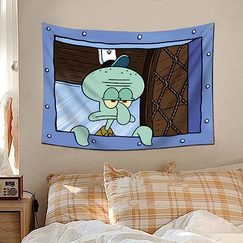 Funny Octopus Cartoon Tapestry Wall Hanging Window Design For Bedroom Home Decor Size 3X5 Feet College Dorm Room Man Cave Frat Wall Outdoor Flag #TOP1
