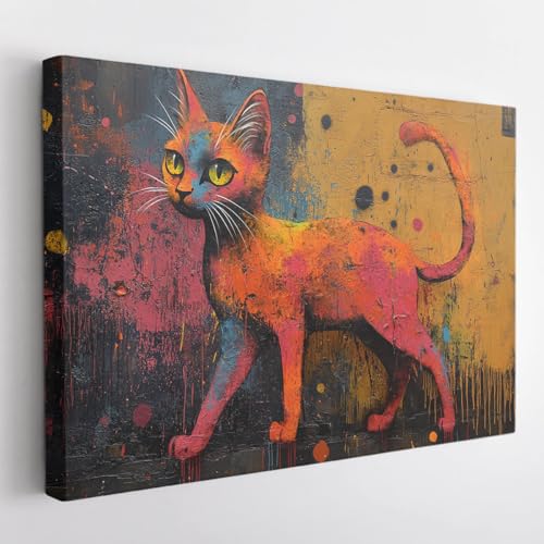 Cat canvas wall art-Abstract Animal Wall Art Posters for Nursery Decor Cute-Dwelf-Cat- Canvas Print Picture Modern Abstract Paintings Artworks for Boys Girls Bedroom Decoration-E71OJ