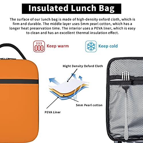 Teikkiop Orange Lunch Bag Kids Teen Boys Girls Insulated Thermal Durable Reusable Cooler Modern Lunch Box Bag Adult Mens Womens For School Office Picnic Travel Beach #TOP4
