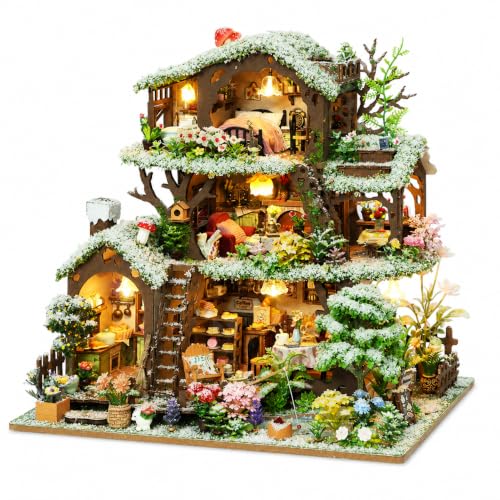 Roroom DIY Miniature House Kit for Adults, Snow Treehouse Dollhouse Kit