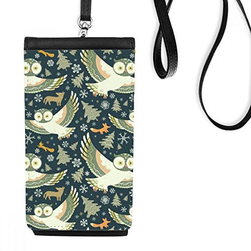Sac téléphone noir en cuir hiboux foncé et motifs floraux élégants