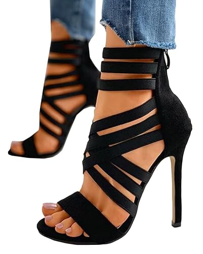 Onsoyours Sexy High Heels für Damen Neue Sommersandalen mit Fischmaul Gefrostete Stiletto-Sandalen mit Offenem Zeh und Reißverschluss - 39 EU - Schwarz