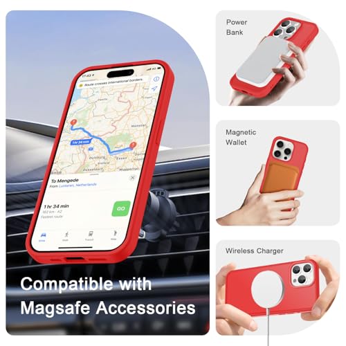 Image of YENAPOON for iPhone 15 Pro Case, Matte Magnetic Phone Cover [with 1 Screen Protector] [Support for MagSafe] [Shockproof Military Grade Protection] Translucent Frosted Back, Red