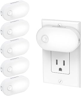Lyridz Plug-in Night Light Motion Sensor Light Indoor, Bright LED Nightlight 1-120LM Dimmable Smart Night Light for Bedroom, Kitchen, Stairs, Hallway, Cold White, 6 Pack