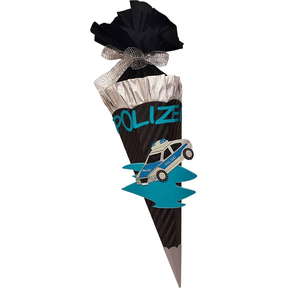 Schultüte Bastelset Polizeiauto, Zuckertüte - aus 3D Wellpappe, 68cm hoch