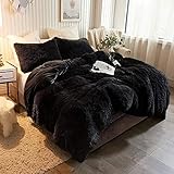 Chovy Faux Fur Plush Black Comforter Sets Full/Queen - Ultra Soft Shaggy Flannel Velvet Fluffy Fuzzy...