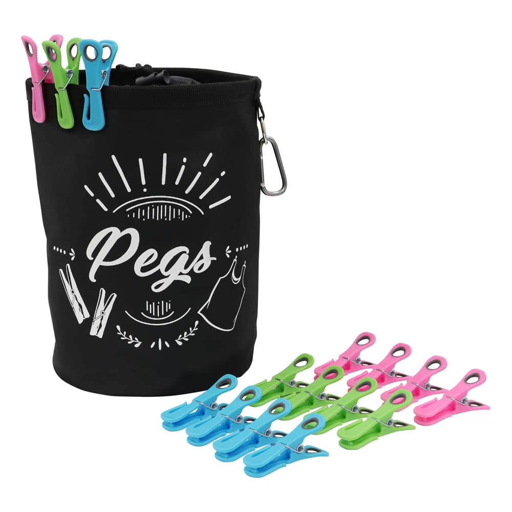 JVL Large Peg Bag with 144 Prism Clip Pegs with hooks, Multicolor, (08-040-274)
