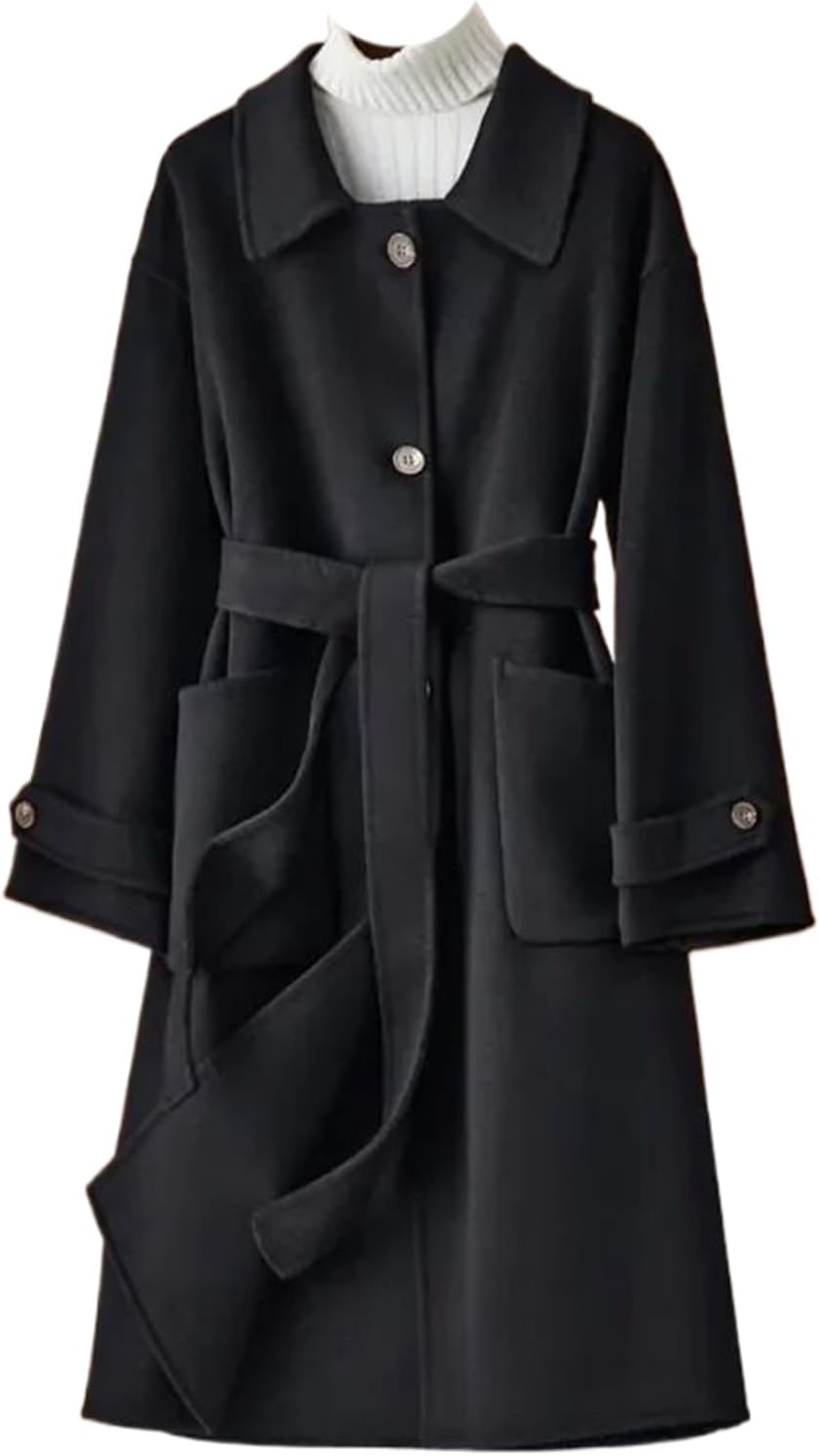 Double-Faced Cashmere Blend Coat Women's Stand Collar Autumn Winter Mid-Length Woolen Outerwear