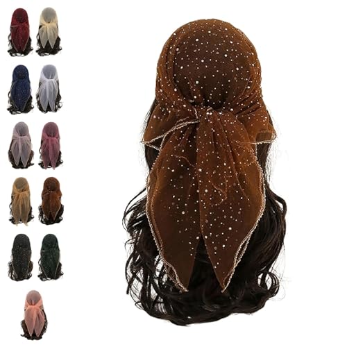 Women's Glitter Decor Head Scarf, Rhinestone Head Scarf, 31.5 Inches Soft Sequin Head Scarf for Women