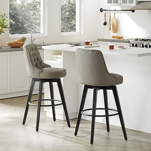 Image of Watson & Whitely Swivel Bar Stools with Back, Faux Leather in Stone Grey