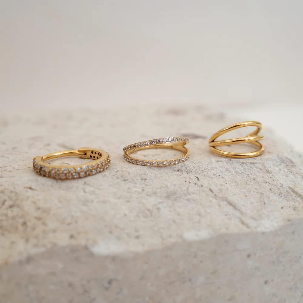 Double Stack Ear Cuff Diamond Conch Wrap Earring Helix Cartilage Cuff No Piercing Minimalist Ear Wrap Design for Women Secure Fit Everyday Style 14K Gold 10K Gold 925 Silver