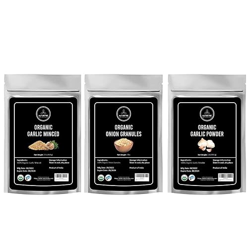 Naturevibe Botanicals Gránulos de cebolla picada de ajo de 1 libra, 1 libra y polvo de ajo molido de 1 libra, combo de especias