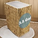 Yatmung Wicker Trash Can with Lid - Bathroom Trash Can with Lid - 3.5 Gallon Rattan Trash Bin - Woven Trash Cans - Waste Basket for Bedroom, Living Room, Office - Press Top - Boho Bathroom Garbage Can