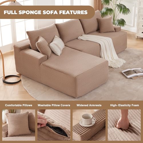 Image of Mangodan Cloud Sectional Couch, Boneless Sofa for Living Room, Modular Sectional Sofa with Deep Seat, Fluffy Comfy Couch with L-Shaped Chaise, No Assembly Required, Camel