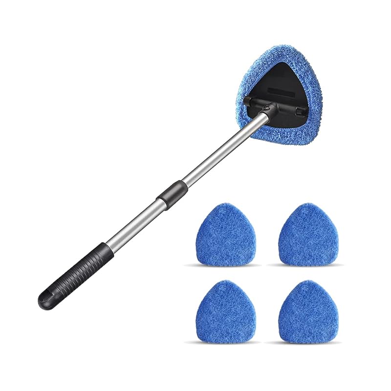 Limpador de para-brisa automotivo com cabo extensível, cabeça giratória e 4 refis de microfibra Moly Magnolia azul