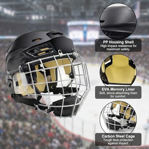 Ice Hockey Helmet Breathable Hockey Helmet with Cage for Youth Adult (Black, X-Large) by Hoklmty - Image 2