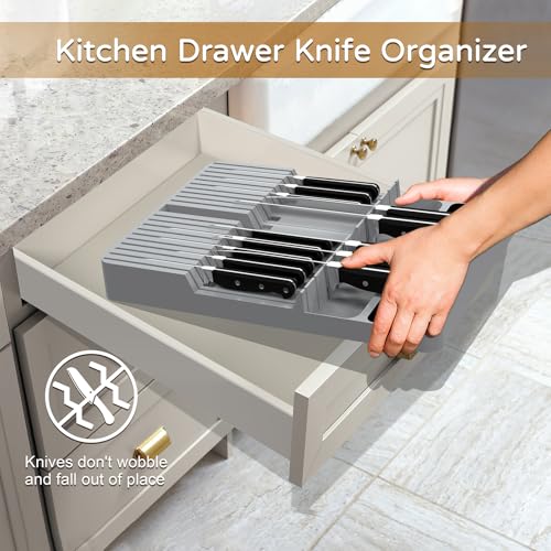 Image of NIUXX Knife Drawer Organizer, Large Capacity In-Drawer Knife Block Set | Holds 20 Knives and 1 Sharpening Steel (Not Included), Suitable for Knife Organizer for Kitchen Drawer
