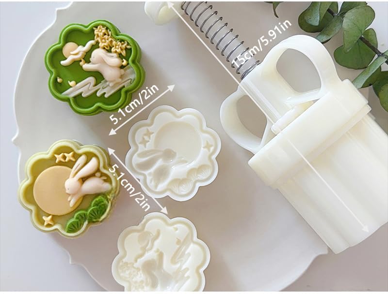 Miniatura 2 de Molde de prensa para pastel de luna, molde de pastel de luna prensado a mano, molde de prensa de hojaldre de pastel de luna con sello DIY (2 sellos