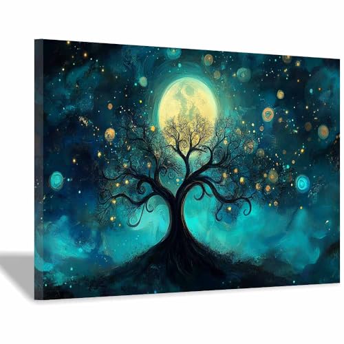 Tableau arbre de vie moderne bleu pour salon et bureau à domicile branché