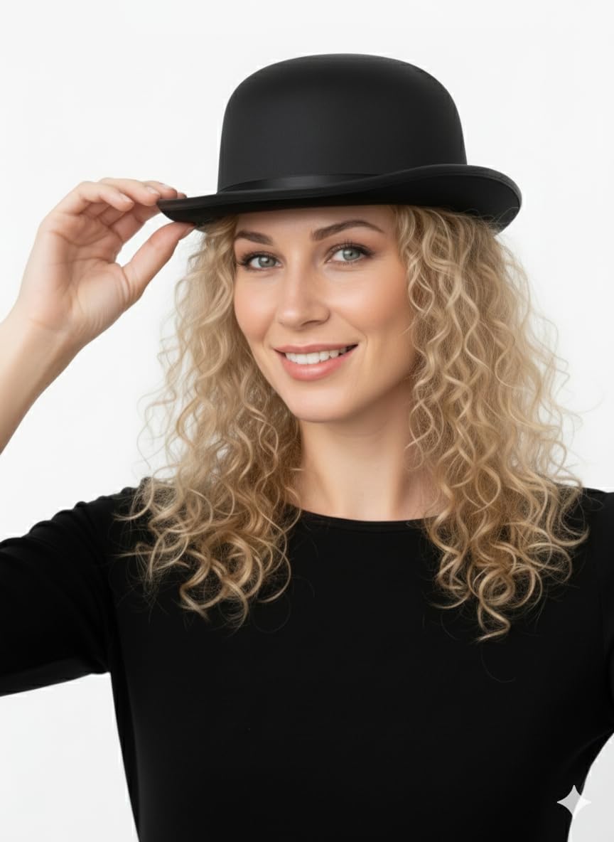 labreeze Black Satin Bowler Hat for Adults, Classic Style, Fancy Dress, Theatre and Stage Performances, Retro-Themed Events, Costume Occasions