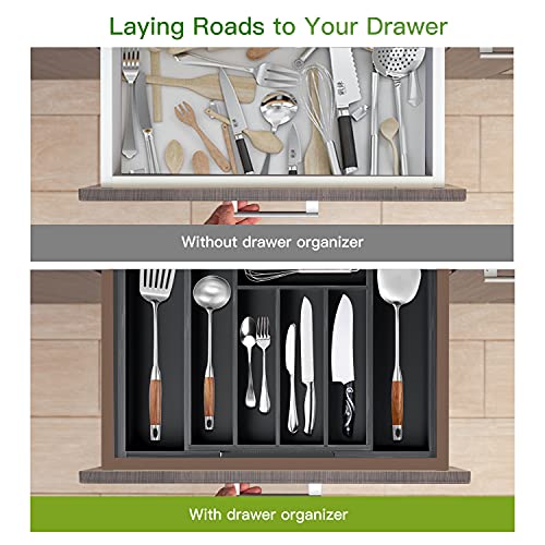 Pipishell Bamboo Expandable Drawer Organizer For Utensils Holder, Adjustable Cutlery Tray, Wood Drawer Dividers Organizer For Silverware, Flatware, Knives In Kitchen, Bedroom, Living Room (Black) #TOP6