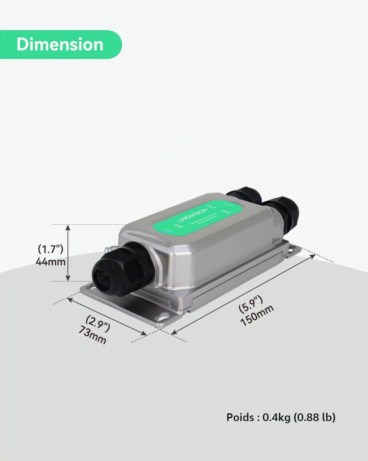 LINOVISION BT90W Extender PoE Répéteur Ethernet Gigabit PoE en deux sorties, pour Caméras IP, Caméra PTZ, Wireless AP