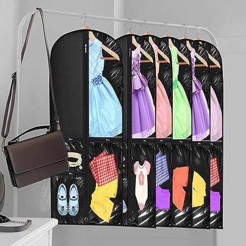 Windyun 10 Pack Garment Bags for Dance Costumes Kids 40 Inch Clothing Bags Hanging Clothes with 3 Clear Zipper Pocket Waterproof Garment Cover for Dance Competition, Travel, Closet Storage(Black) by Windyun - Image 6
