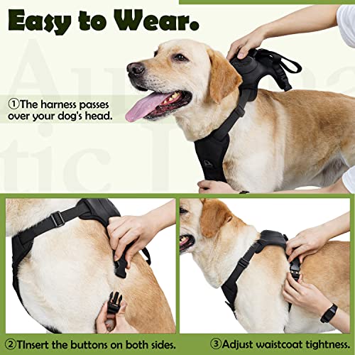 2 In 1 No Pull Dog Harness With Retractable Leash, [Automatic Anti Burst Impact Function] Adjustable Breathable Dog Vest With Control Handle For Medium Large X-Large To Outdoor, Training, (Black, Xl) #TOP4