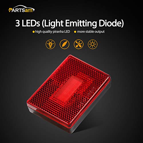 Partsam 4 Pcs(2Amber 2Red) Square Led Trailer Clearance Side Marker Light With Reflector Stud Mount 3Led, 2-4/5" Rectangular Led Truck Trailer Light Side Reflex #TOP2