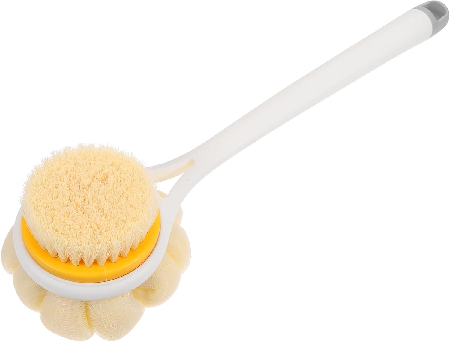 Long-Handled Back Scrubber Brush with Soft Bristles and Bath Ball 2-in-1 Body Cleaner for Shower and Massage, Portable White Bath Accessory for Men and Women