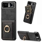 Asuwish Compatible with Motorola Razr 2023 Case [Not fit Razr Plus 2023], Card Slot Magnetic Back Case Metal Ring Holder Stand Kickstand Cell Phone Cover for Motorola Razr 40 Gen 3 Women Men Black