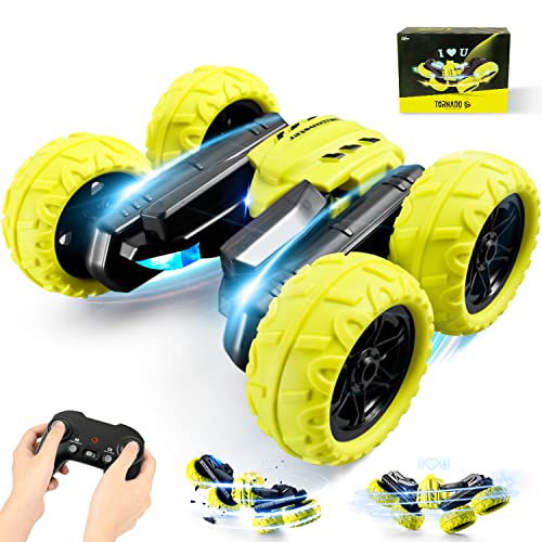 Fuuy 4Wd Fast Rc Stunt Car Light Yellow Hot Wheels Cars Double-Sided Driving Rc Drift Trunk Toys Remote Control Car For Boys 4-7 #TOP9