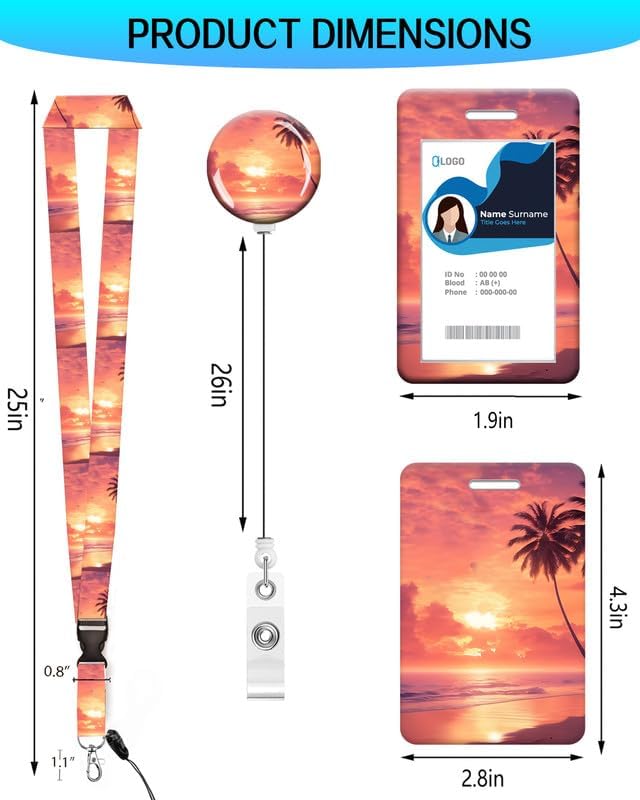 ID Badge Holder with Retractable and Detachable Lanyard, Cute Badge Reel Breakaway Lanyard with Carabiner Clip for Women, Teachers, Nurses, Students, Perfect Work and Office(Sunset Beach) - Image 2