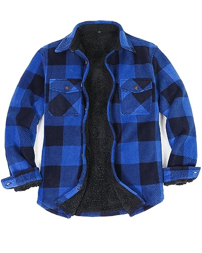 Image of Lisskolo Men's Warm Sherpa Flannel Shirt Jacket Heavy Fleece Lined Plaid Button Up Jackets