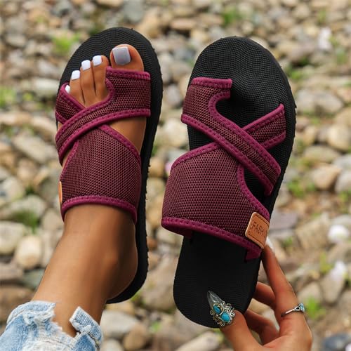 Breathable Mesh Slide Sandals,Brahusd Sandals Fashion Hollow Mesh Slide Casual Flats Arch Support Orthopedic Slippers3