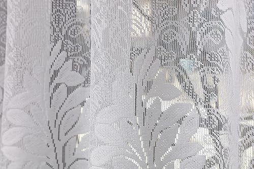 Image of Fabrilia Heavy Polyester Net Semi Transparent Fancy Grommet Curtains, Floral Design, White, Window- 5 Feet, Pack Of 2 Pcs
