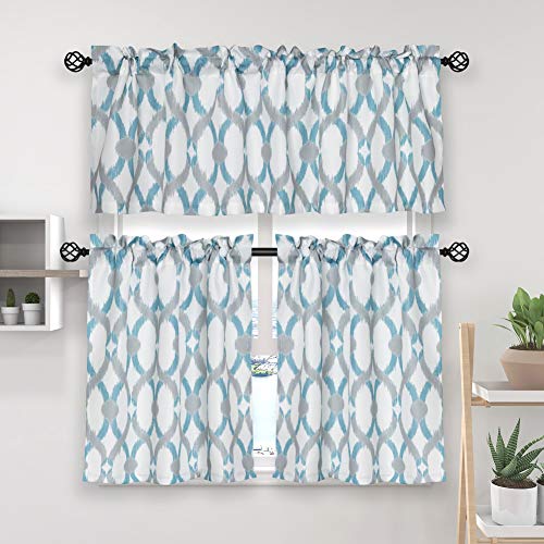 Oremila Kitchen Curtain Valance 54" X 15" Multicolor Geometric Window Valances For Kitchen And Bathroom, Rod Pocket, Teal/Gray #TOP5