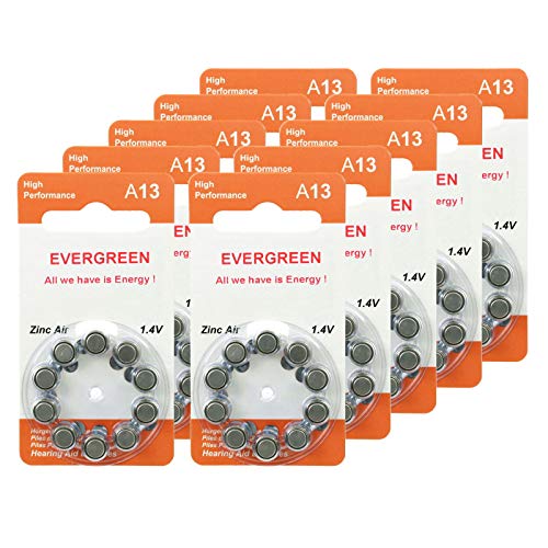 Hearing Aid Battery A13/B10_100 Evergreen 100pk, Size A13, Zinc Air