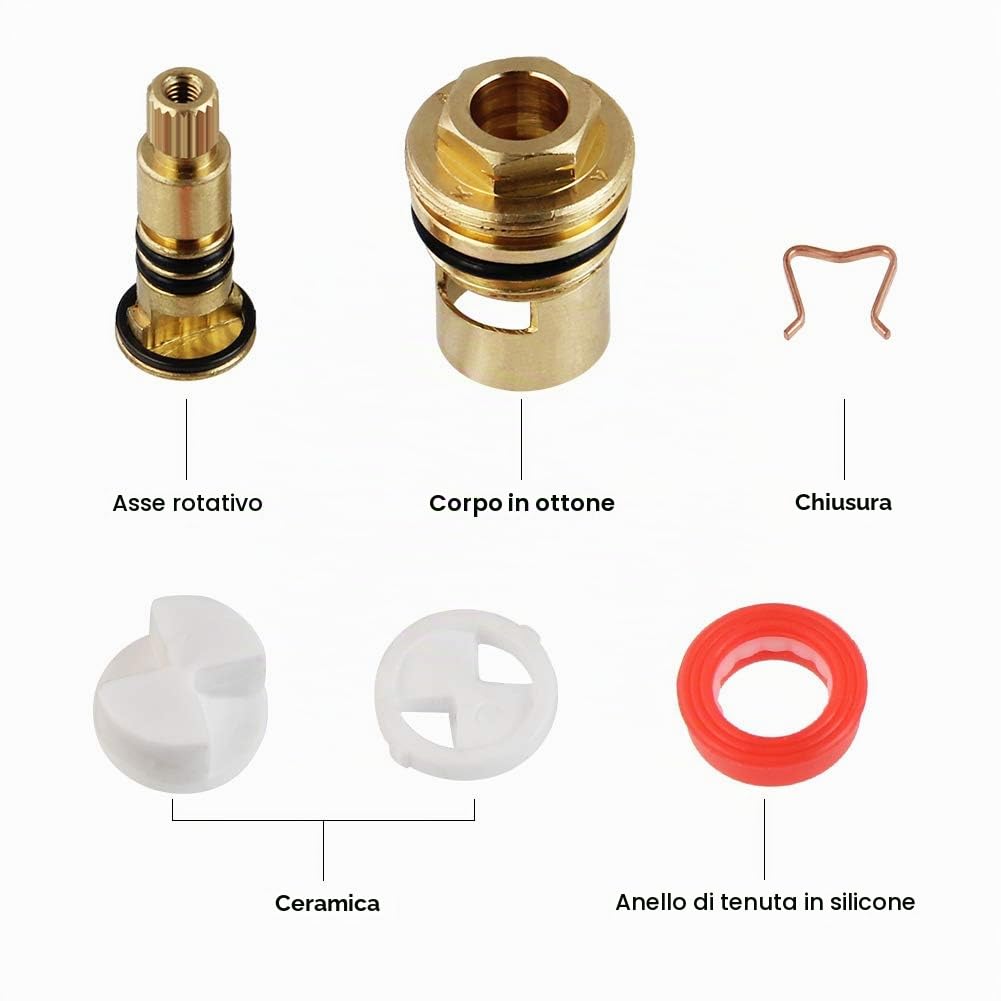 2 Pcs Vitoni in Ceramica per Rubinetti Acqua Fredda e Calda, Vitoni di Ricambio, Coppia di Vitoni con 20 Ingranaggi per Cucina Bagno, Lunghezza 53 mm, Oro