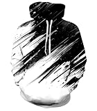 RAISEVERN Men Sweatshirts Black and White Fleece Hoodies for Women Ink Graffiti Pullover Cool Funny Novelty Hoody with Pocket Sport Hooded
