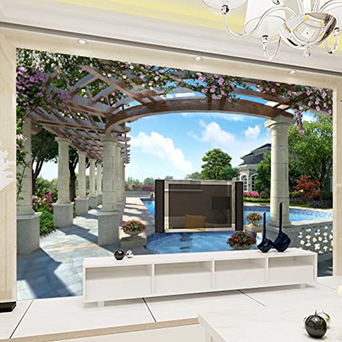 CUSMA Fototapete 3D-Tapete Villa mit Schwimmbad Garten Wohnzimmer Schlafzimmer dekorative Abziehbilder