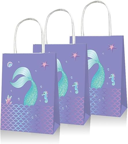 YOMINY Bolsas de fiesta de sirena, paquete de 12 bolsas de papel de regalo de sirena y regalo, bolsas de recuerdo de fiesta para fiesta temática de