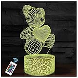 Glorivo Teddy Bear Night Light,16 Colors Remote Control & Smart Touch Dimmable 3D Illusion Bedside Lamp,Bedroom Decoration Birthday Christmas Toy Gift for Kids Boys Girls Friends