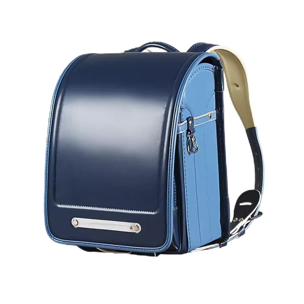 Schulranzen, PU-Leder, Rucksack-Stil, für Schüler, Büchertasche, reduziert die Belastung, Schulranzen für (blau, 33 x 24 x 15 cm)