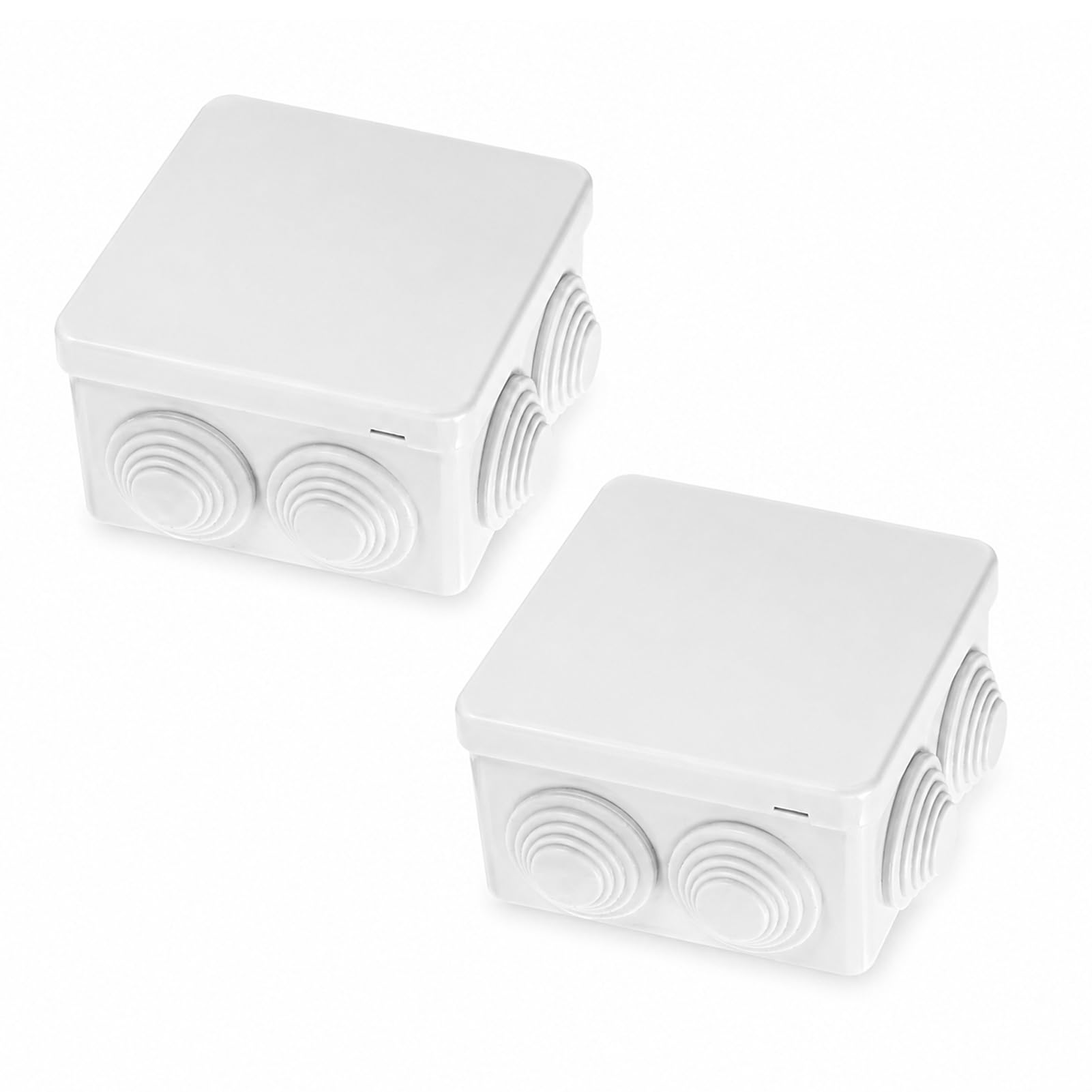 2 Stück Abzweigdose Wasserdicht IP65, Verteilerdose Aufputz 100 x 100 x 70 mm Elektrogehäuse aus ABS Kunststoff mit Dichtung Innen und Außenbereich Kabel Anschlusskasten Schutzbox Elektroinstallation