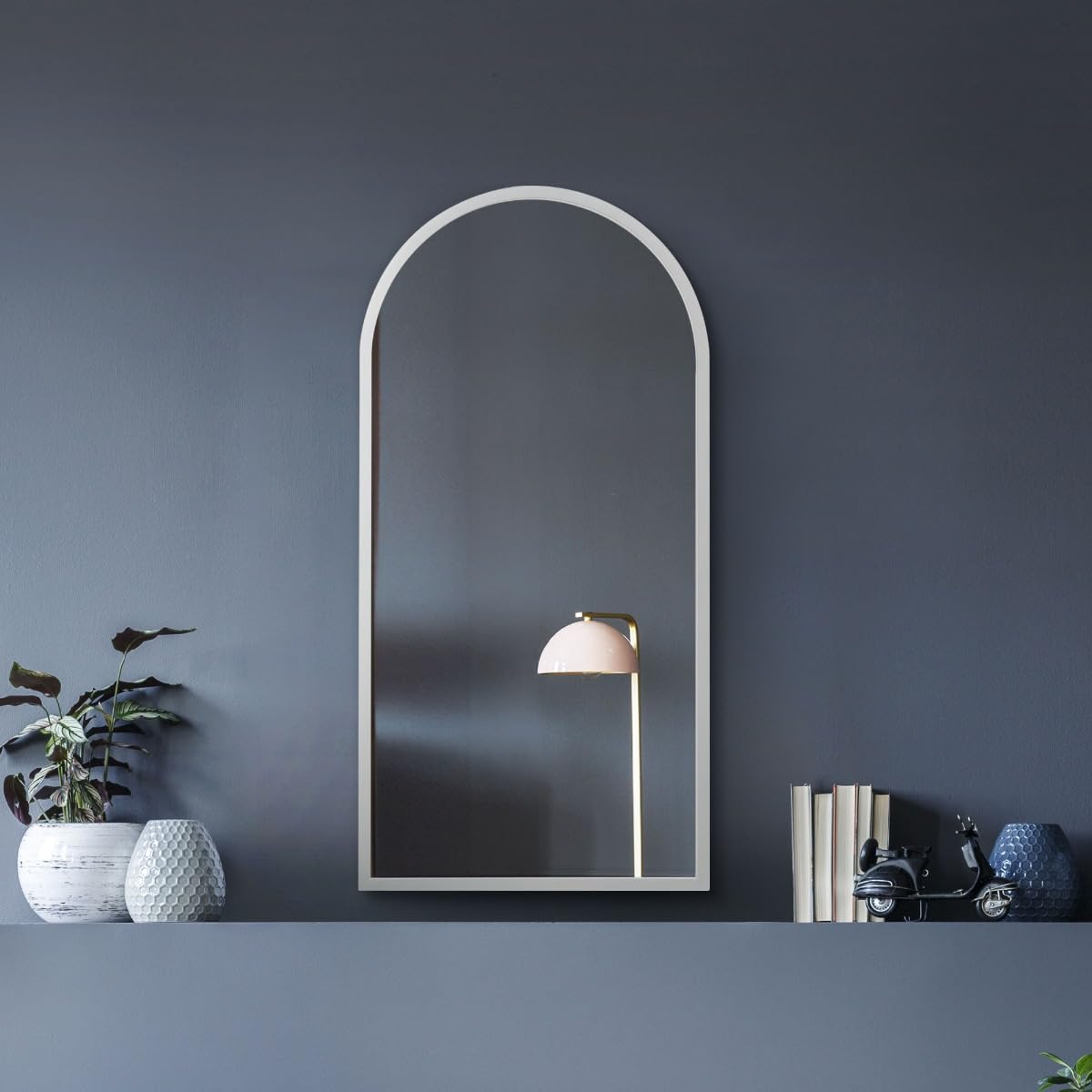 Mirroroutlet White The Arcus - Metal Framed Modern Arched Wall Mirror 31" X 16" (80Cm X 40Cm) Gold. 2Cm Wide Frame And 3Cm Deep.