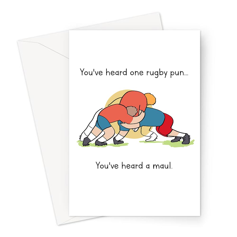 You've Heard One Rugby Pun... You've Heard A Maul. Greeting Card | Rugby Pun Doodle Birthday Card for Rugby Player, Rugby Birthday Card
