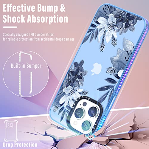 Kokaaee (2in1 for iPhone 14 Pro Case Flower Floral for Women Girls Girly Cute Phone Cases Blue Flowers Design Soft TPU Bumper Fashion Plants Cover+Ring Holder for iPhone 14Pro 6.1" - image 5