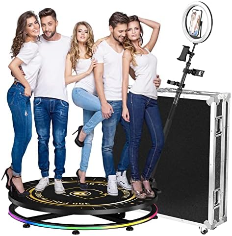 360 Photo Booth 45.3"(115cm) with Flight Case + Ipad Photo Booth, FUTOBOOZ 360 Photo Booth Machine for Parties APP Control Custom Logo 5-7 People to Stand, 360 Automatic Slow Motion Video Camera Booth